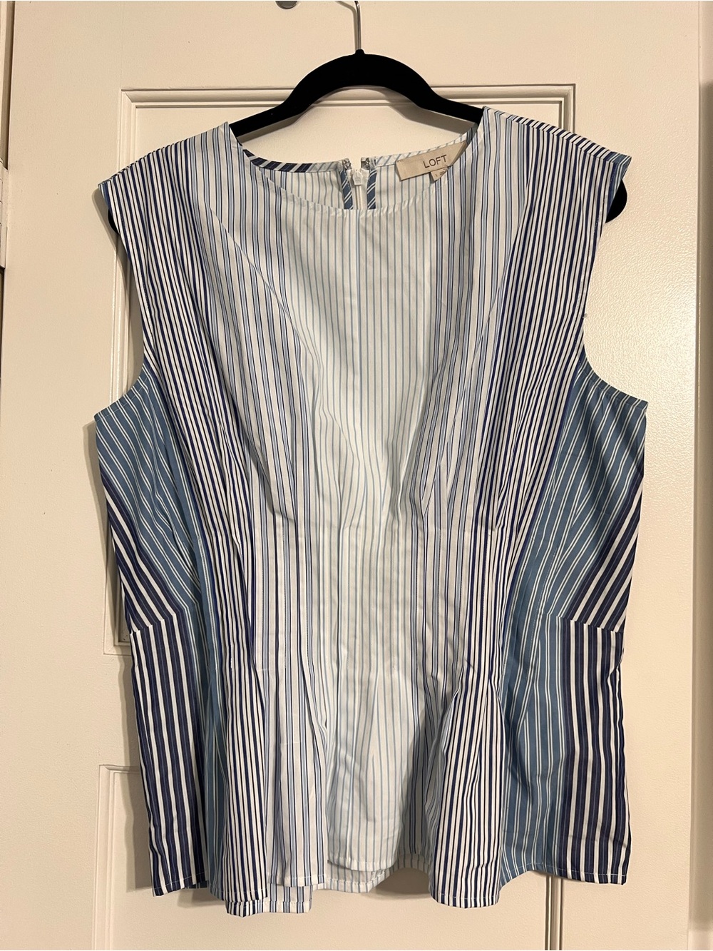 LOFT Blue & White Vertical Stripe Peplum Blouse